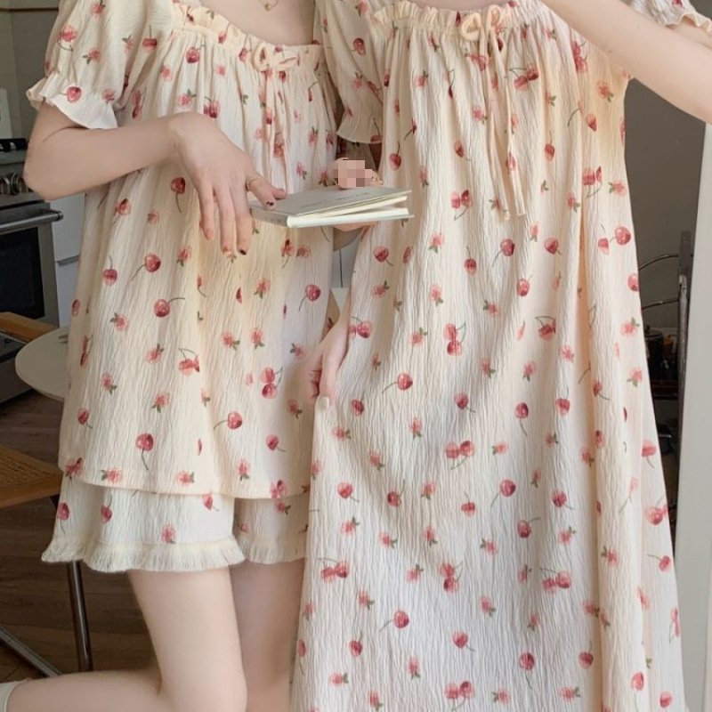 Vapetix M suggests: 75-95 pounds-2XL Recommendation: 130-145 lbs Friend's Dress Ins Style Fresh Sleep Dress Summer Women Short Sleeve Cotton Pajamas Women Summer Sw – Bild 6