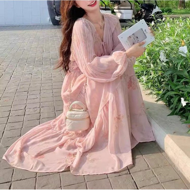 Vapetix S-2XL Long-sleeved Dress Korean Version 2025 Summer New Floral Loose Cover Belly Lantern Sleeve Dopamine - 图片 6