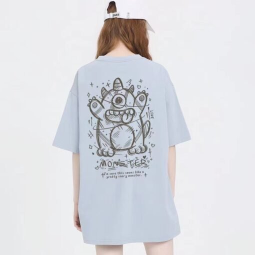 Vapetix S-XXL Cotton  Pure Cotton Backless Collar Summer New Print Little Monster Crew Neck Short Sleeve T-Shirt for Wome – Bild 5