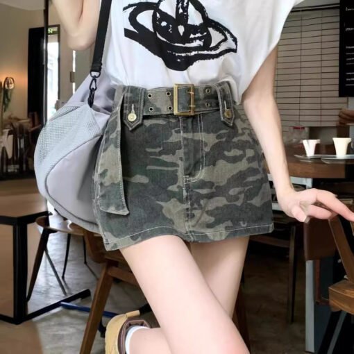 Vapetix XS-XXL  Ladies' Summer New Arrival Camouflage Denim Loose Short Skirt American Retro Style High-Waisted Coo – Bild 7