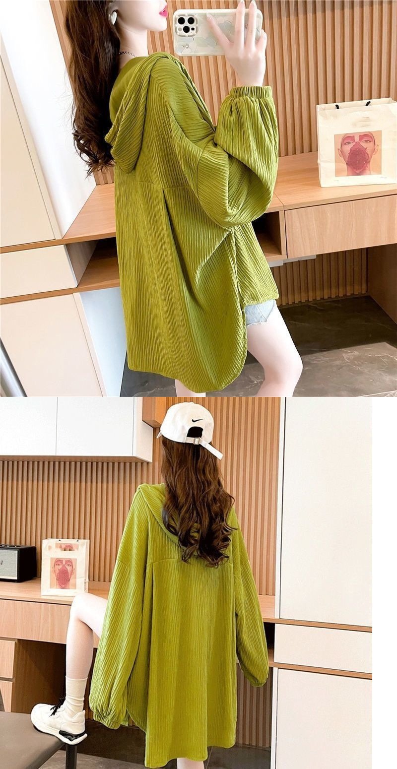 Vapetix S (around 95 jin)-3XL (75kg-85kg) Women's Loose Fit Long-Sleeve Shirt Top, Hooded Sun Protection Jacket, Summer New Outerwear, Stylis - 图片 9