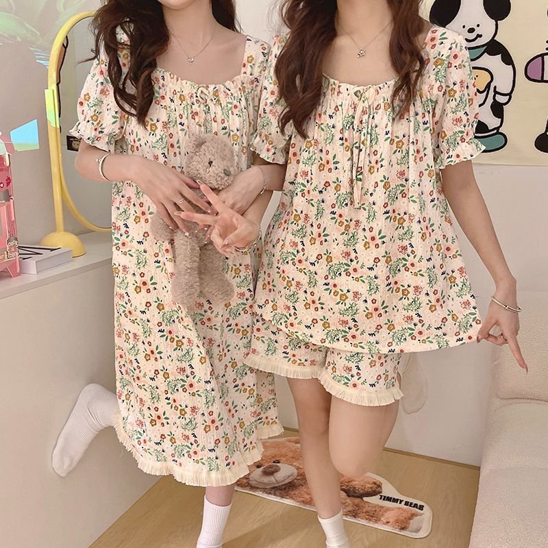 Vapetix M suggests: 75-95 pounds-2XL Recommendation: 130-145 lbs Friend's Dress Ins Style Fresh Sleep Dress Summer Women Short Sleeve Cotton Pajamas Women Summer Sw – Bild 7