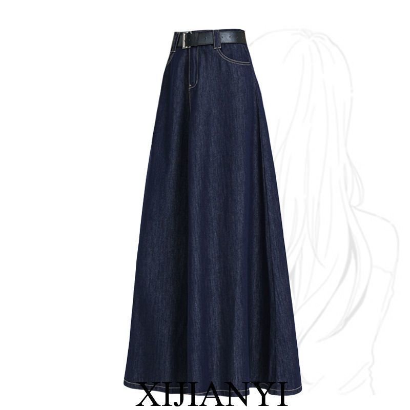 Vapetix Deep Blue 【Original Manufacturer】-Deep Blue 【Original Manufacturer】 Vintage High-End Denim Half-Skirt for Women, Spring and Autumn, Plus Size, Reaches Ankles, Original – Bild 6