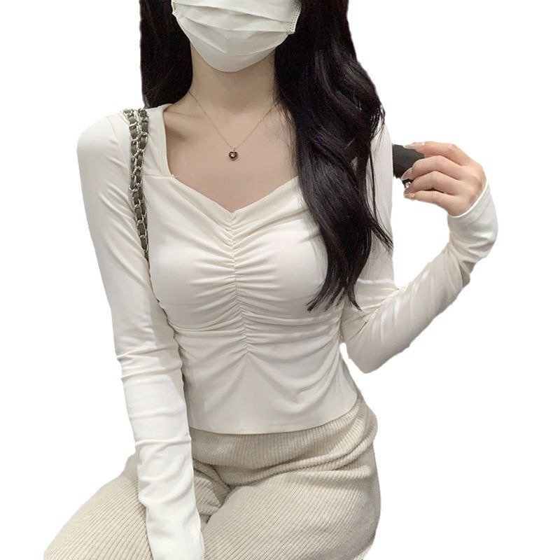 Vapetix S(60-80 pounds)-2XL (130-150 lbs) Fall/Winter Pure & Alluring Slimming Short Korean-Style V-Neck Long-Sleeve Velvet Base Top for Wome – Bild 7