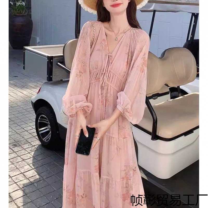 Vapetix S-2XL Long-sleeved Dress Korean Version 2025 Summer New Floral Loose Cover Belly Lantern Sleeve Dopamine - 图片 7