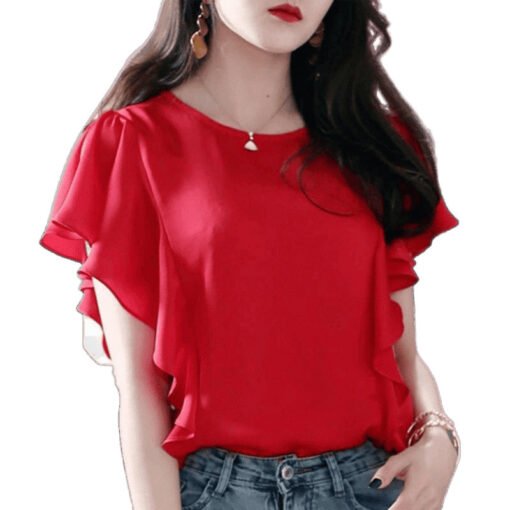 Vapetix XS-4XL  Chic ruffled chiffon shirt, short-sleeved summer new style, large size loose-fit slimming top for w – Bild 9