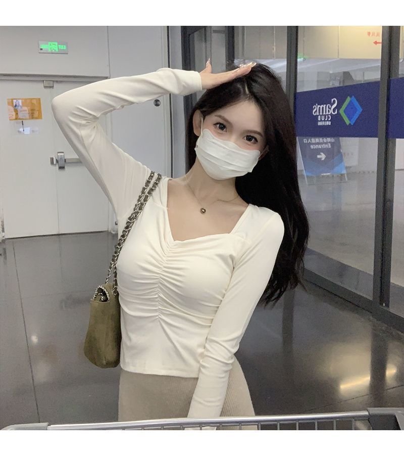 Vapetix S(60-80 pounds)-2XL (130-150 lbs) Fall/Winter Pure & Alluring Slimming Short Korean-Style V-Neck Long-Sleeve Velvet Base Top for Wome – Bild 8