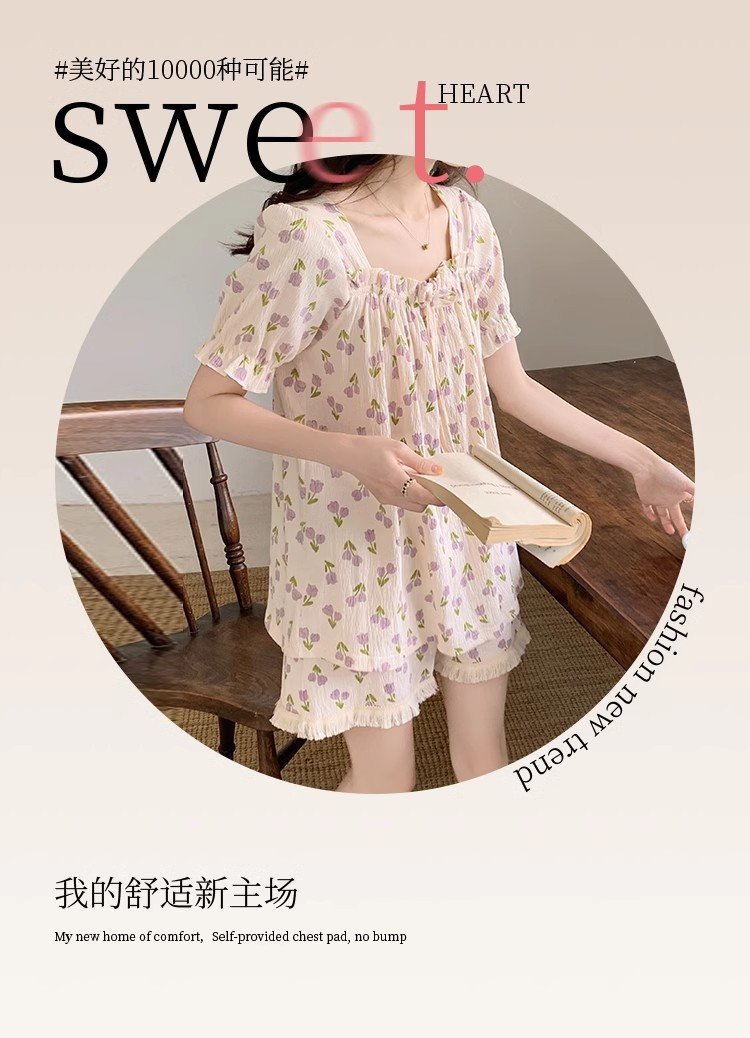Vapetix M suggests: 75-95 pounds-2XL Recommendation: 130-145 lbs Friend's Dress Ins Style Fresh Sleep Dress Summer Women Short Sleeve Cotton Pajamas Women Summer Sw – Bild 8