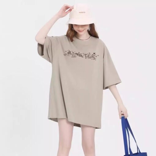 Vapetix S-XXL Cotton  Pure Cotton Backless Collar Summer New Print Little Monster Crew Neck Short Sleeve T-Shirt for Wome – Bild 7