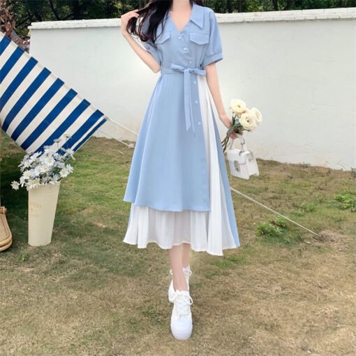 Vapetix M suggests 80-105 pounds-4XL size suggestion: 170-185 lbs  2025 Summer New Retro French Collar Length Dress Design Sense Niche Personality Waist Cinching Slim – Bild 8
