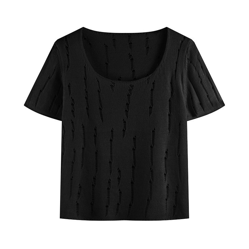 Vapetix Free Size-Free Size French-style T-shirt summer new women's clothing cleverly designed hollow-out t-shirt knitted shirt – Bild 9