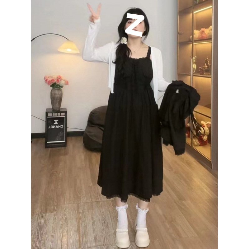 Vapetix Suggestion for M: 80-100 pounds-3XL size is recommended for 160-180 lbs. Plus-size sweet spaghetti-strap dress with a slimming effect, featuring an open-front cardigan—this – Bild 9