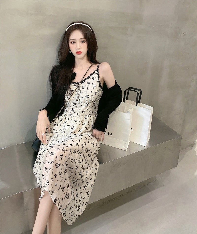 Vapetix M-4XL Spring and Summer Plus Size Women's Fat Sister Floral Camisole Dress Knit Two-Piece Set Elegant and – Bild 8