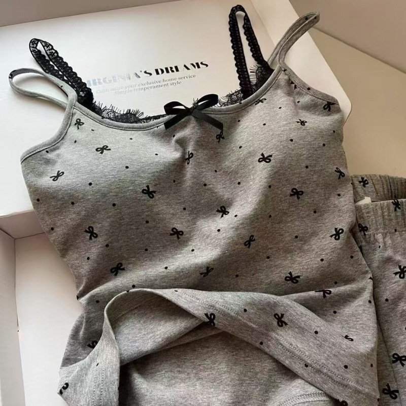 Vapetix M recommends 75-90 pounds-2XL recommended 120-140 Korean-style girl spaghetti strap sleepwear set for summer with design elements, bow lace, lace tri – Bild 9