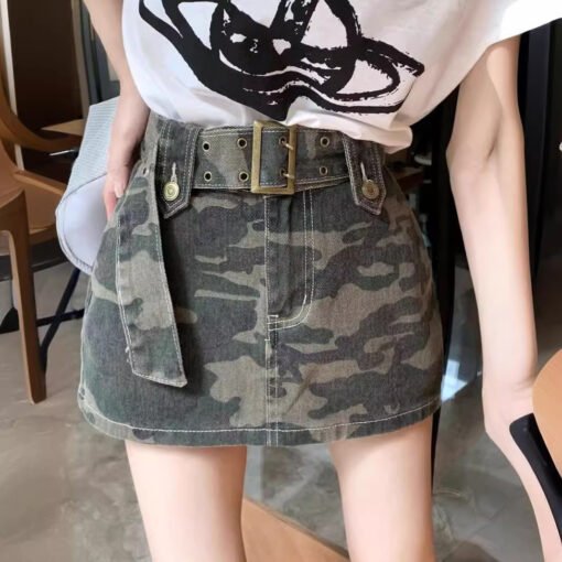 Vapetix XS-XXL  Ladies' Summer New Arrival Camouflage Denim Loose Short Skirt American Retro Style High-Waisted Coo – Bild 9