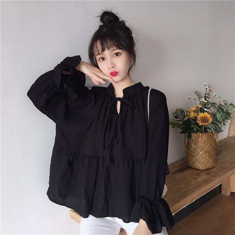 Vapetix S suggests 75-90 pounds-Size 3XL recommended for 130-145 lbs 【5,800 people collected】Summer New Korean Loose Strap Collar Bell Sleeve Babydoll Top Versatile Top – Bild 8