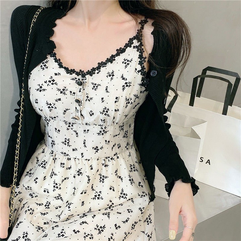 Vapetix M-4XL Spring and Summer Plus Size Women's Fat Sister Floral Camisole Dress Knit Two-Piece Set Elegant and – Bild 9