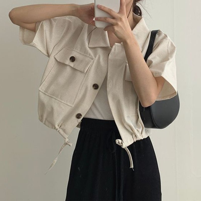 Vapetix Free Size-Free Size 2025 Summer New Short Waist Slimming Jacket Women's Versatile Solid Color Short Sleeve Casual Outer – Bild 6