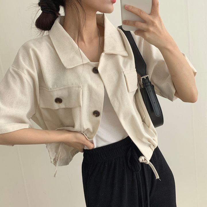 Vapetix Free Size-Free Size 2025 Summer New Short Waist Slimming Jacket Women's Versatile Solid Color Short Sleeve Casual Outer – Bild 7