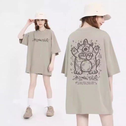 Vapetix S-XXL Cotton  Pure Cotton Backless Collar Summer New Print Little Monster Crew Neck Short Sleeve T-Shirt for Wome – Bild 9