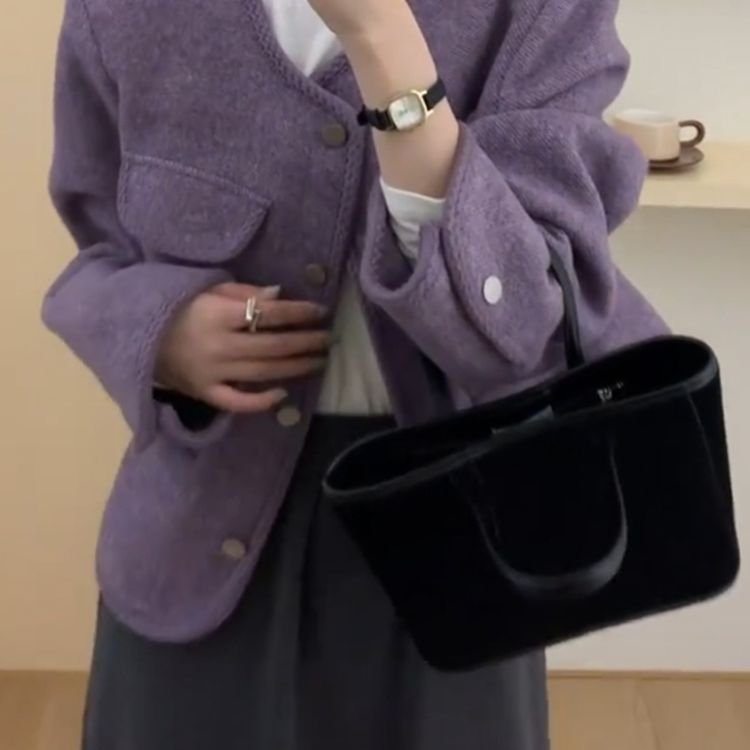 Vapetix S-2XL Women's 2025 Autumn/Winter Purple Wool Coat with a Chic and Sophisticated Little Black Dress Style, – Bild 5