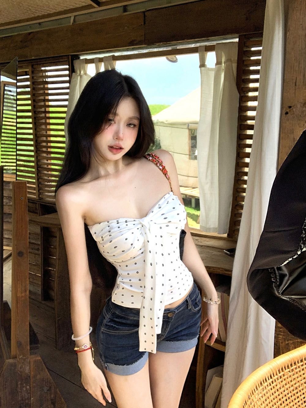 Vapetix S-XL As you please 1*1 white polka dot strapless backless women's tight sexy bodycon top under short-sle – Bild 4