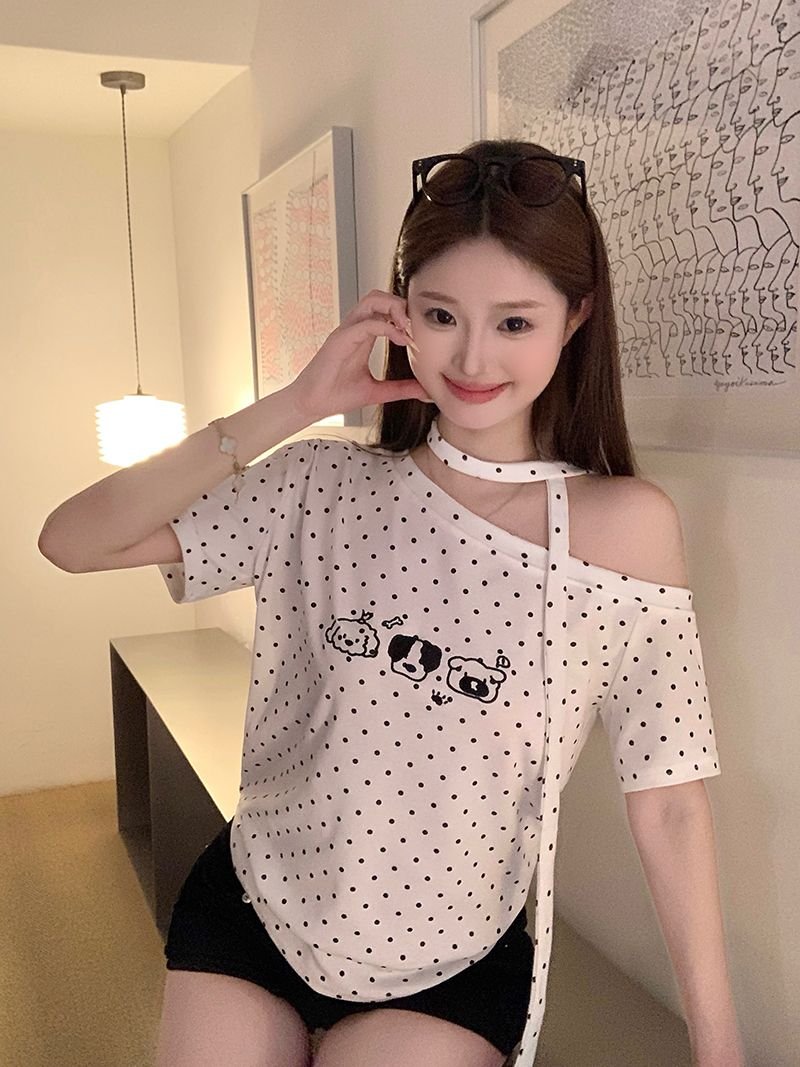 Vapetix S-XL 40 pieces pure cotton fully printed polka dot sweet puppy print trendy summer new off-shoulder shor – Bild 5