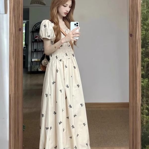 Vapetix S-4XL Summer New Korean Version Slimming Elegant A-line Long Dress French Fashion High-end Square Collar – Bild 2