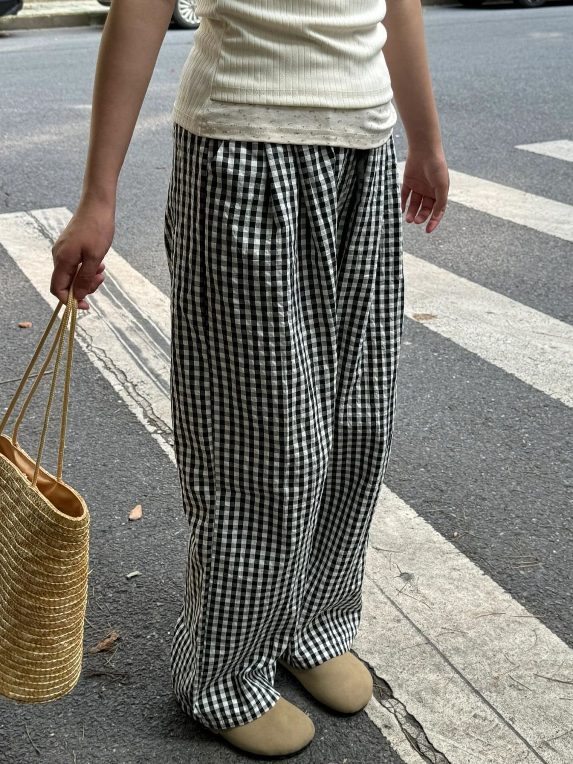 Vapetix S-2XL Women's Spring and Summer New Loose Straight Leg Straight Cut Grid Pants for Casual Walking, Relaxe – Bild 2