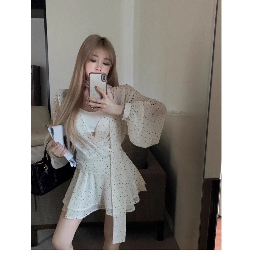 Vapetix S-2XL Women's Summer Plus Size Fat MM Designers Uniquely Fitted Waist A-line Short Skirt French Polka Dot