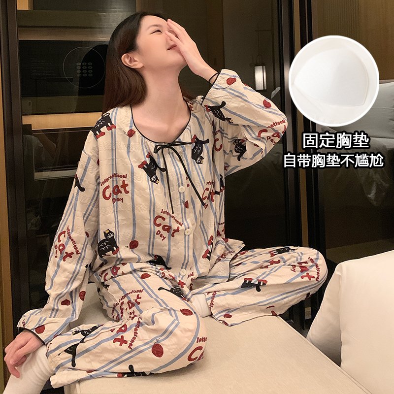 Vapetix M-XXL Women's Autumn New Printed Cloud Cotton Crew Neck Short Sleeve Short Shorts Home Set with Fixed Bre – Bild 2