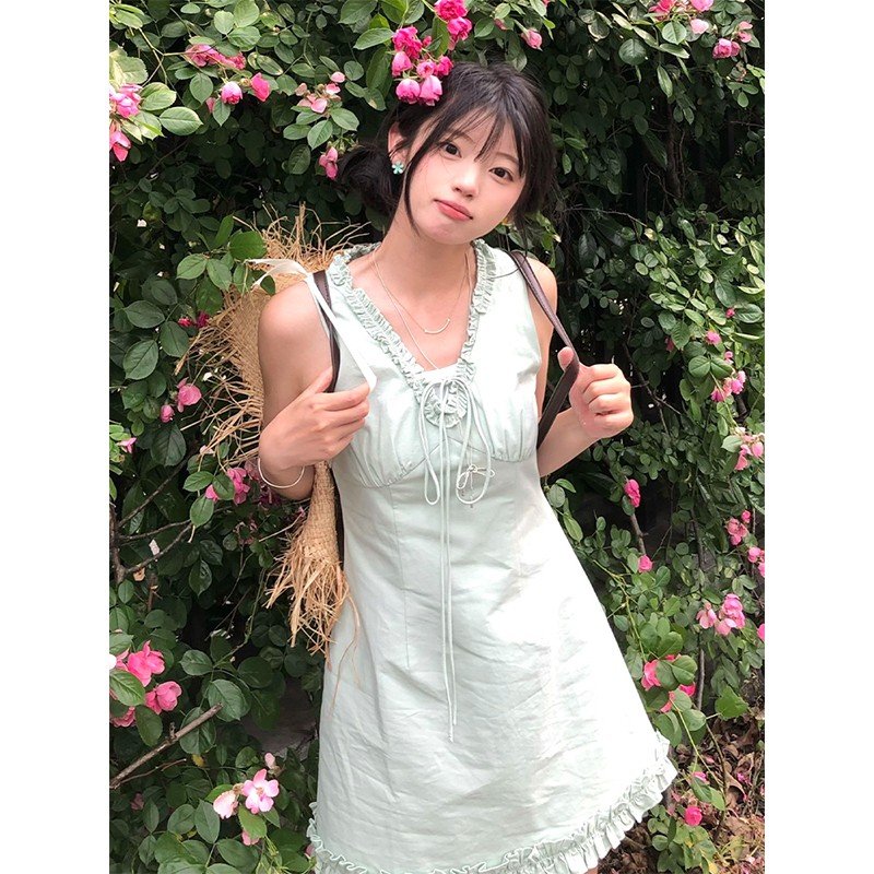 Vapetix S-XL Korean-style minimalist wood-ear strap dress for women, summer 2025 new style, elegant casual waist – Bild 5