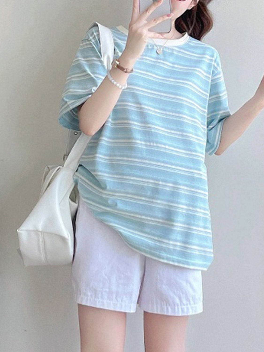 Vapetix S-L Korean-style trendy retro striped short-sleeve t-shirt for women, summer 2025 new design, loose cas – Bild 2