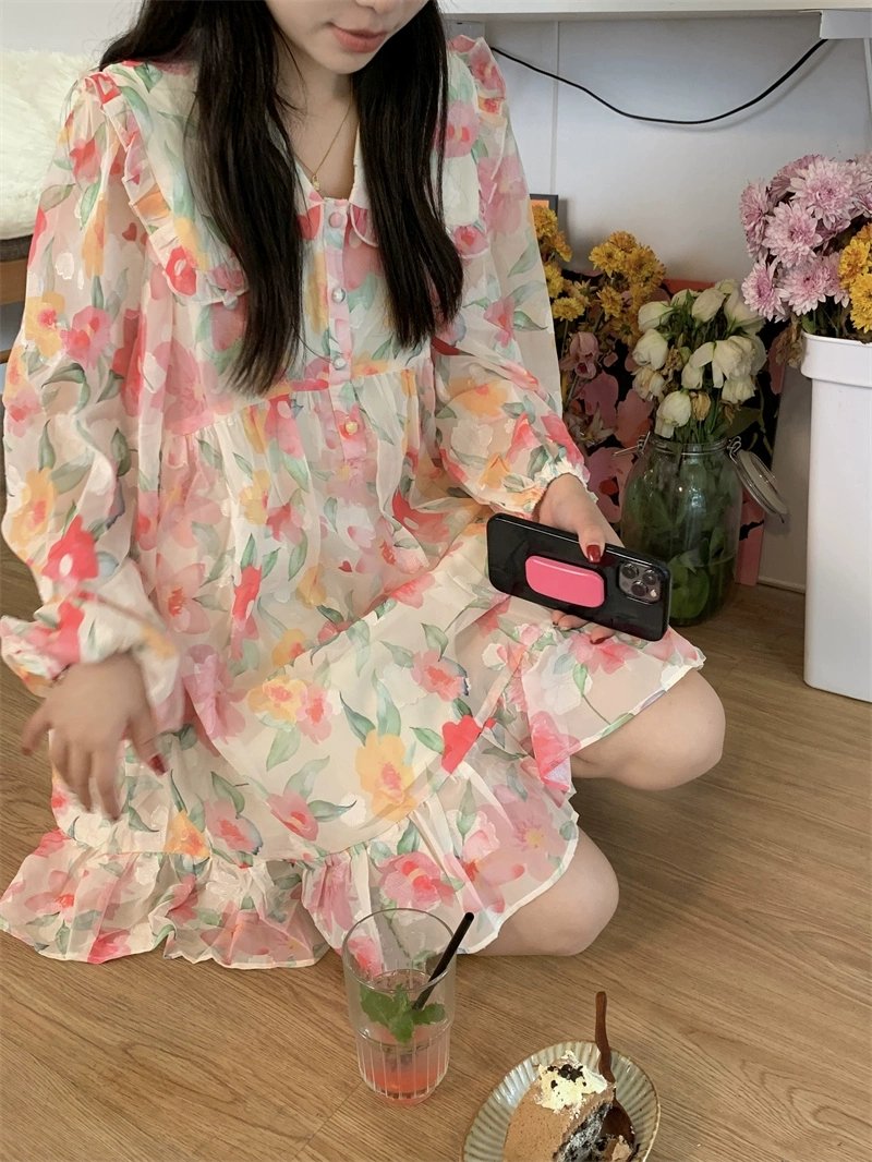 Vapetix S-2XL French Babydoll Collar Floral Print Dress 2025 New Unique Design Women's Loose Short Skirt – Bild 2