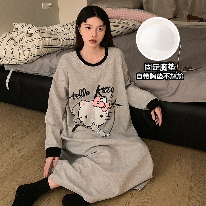 Vapetix M-XXL Women's Autumn New Cotton-Imitation Round Neck Hooded Long Sleeve Sleep Gown Cute Cartoon Fixed Bre – Bild 5