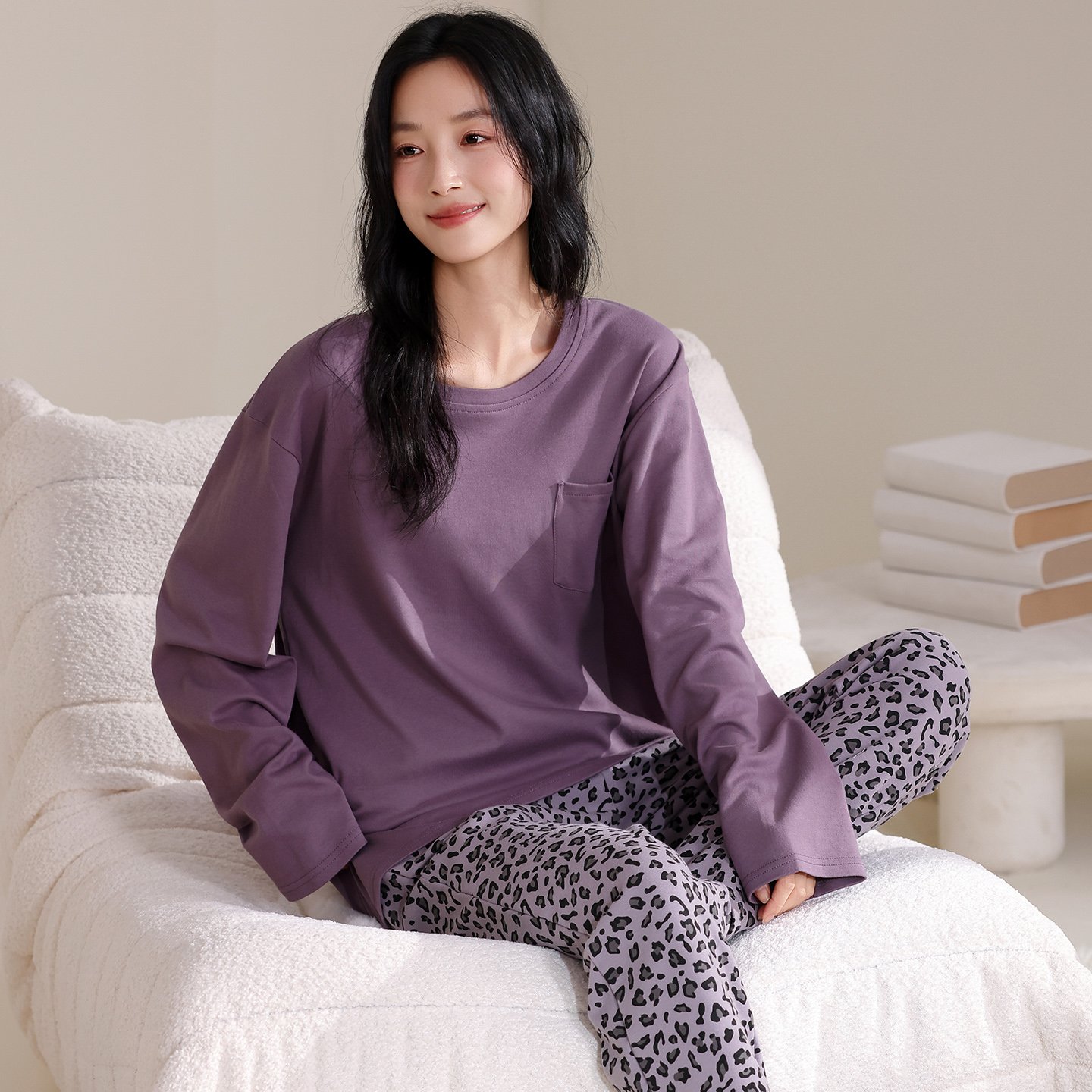 Vapetix M-XXL Women's 2025 Autumn Pure Cotton Crew Neck Long Sleeve Long Pants Pajama Set Casual Comfort Sweet Ho – Bild 5