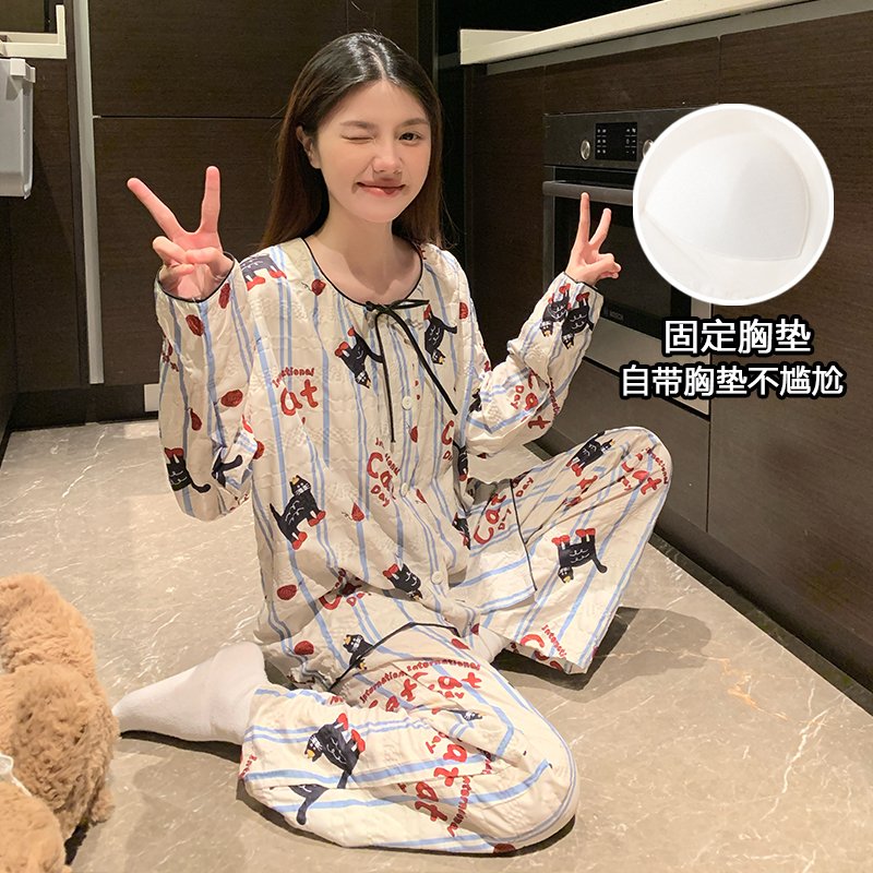 Vapetix M-XXL Women's Autumn New Printed Cloud Cotton Crew Neck Short Sleeve Short Shorts Home Set with Fixed Bre – Bild 3