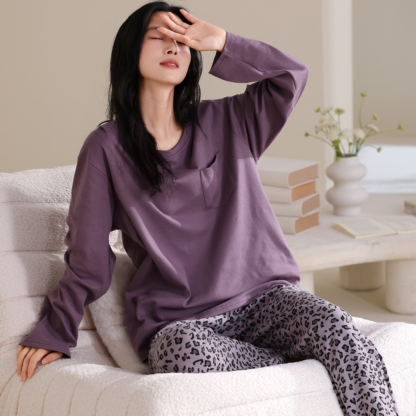 Vapetix M-XXL Women's 2025 Autumn Pure Cotton Crew Neck Long Sleeve Long Pants Pajama Set Casual Comfort Sweet Ho – Bild 4