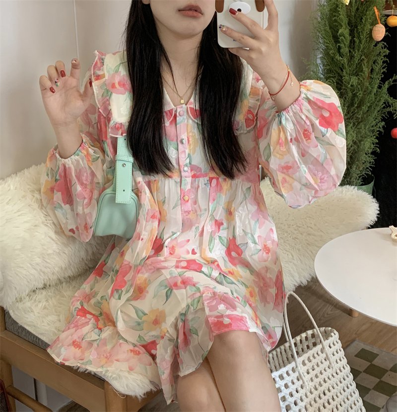 Vapetix S-2XL French Babydoll Collar Floral Print Dress 2025 New Unique Design Women's Loose Short Skirt – Bild 3