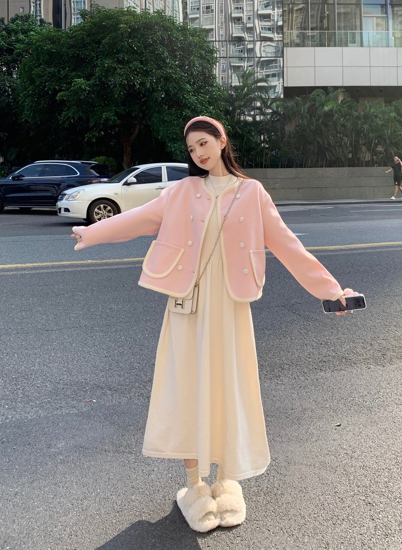 Vapetix S-2XL Women's Autumn 2025 New Style Fashion Two-Piece Collar Knit Dress with Floral Contrast and Elegant - 图片 3