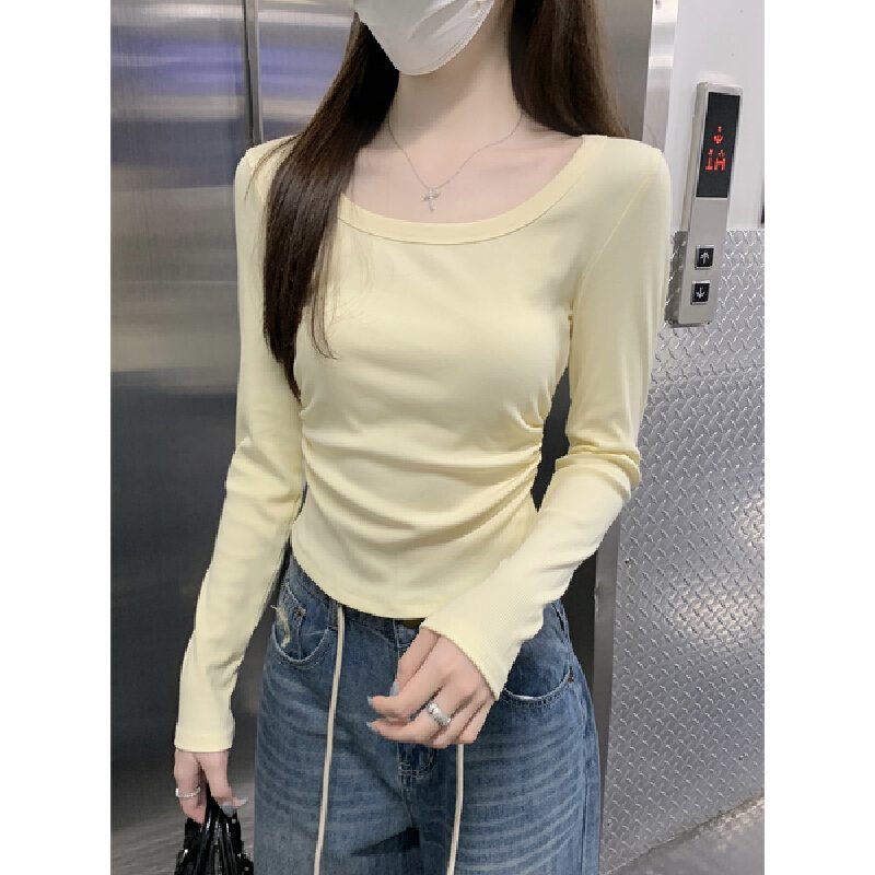 Vapetix S-XL Real-shot Autumn Korean-style Elegant Slim-Fit Square-Neck Simple Basic All-Match Waist-Controlled – Bild 9