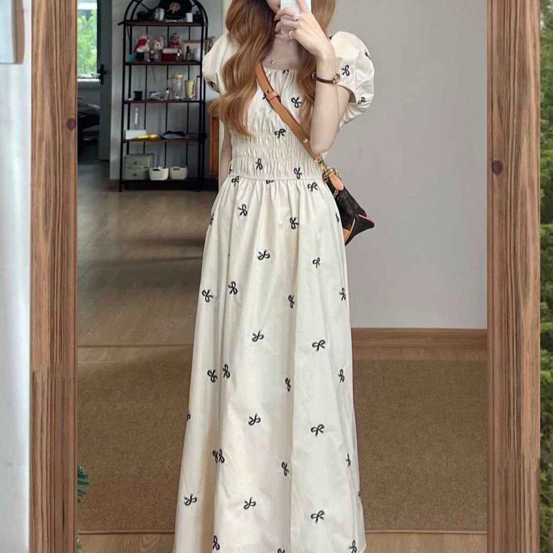 Vapetix S-4XL Plus-size plump girl's French-style elegant puff-sleeved dress for women, summer outfit, super beau – Bild 3