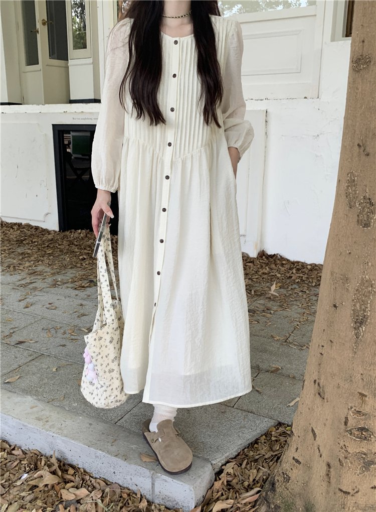 Vapetix S-2XL Women's New 2025 Autumn Folded Long Sleeve Dress with Design Sense High-Waist Loose Long A-Line Ski - 图片 3