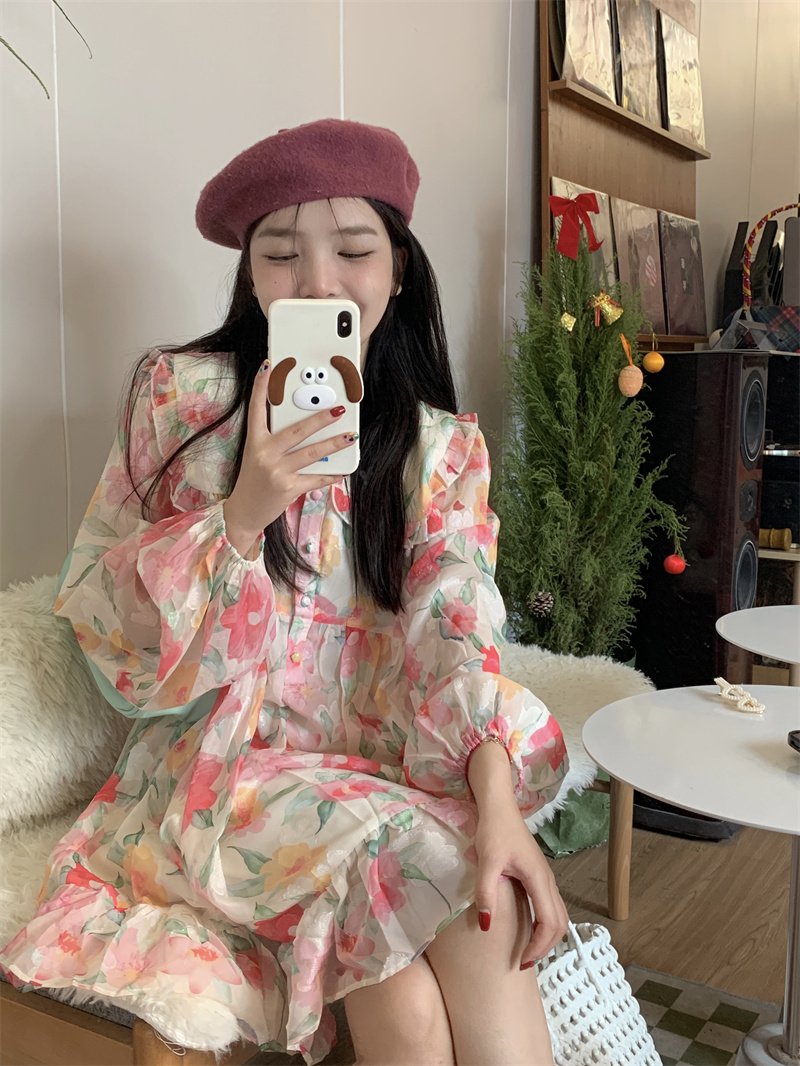 Vapetix S-2XL French Babydoll Collar Floral Print Dress 2025 New Unique Design Women's Loose Short Skirt – Bild 4