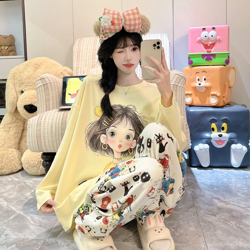 Vapetix M-XXL Women's New Fall Pajamas with Elasticated Round Neck Hooded Set of Long Sleeve and Pants, Sweet and – Bild 4