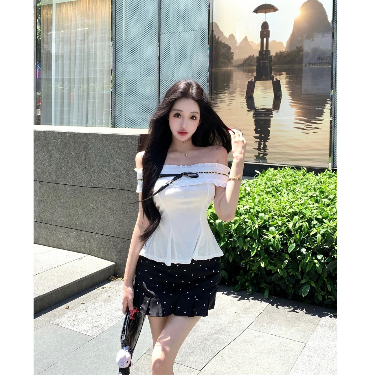 Vapetix S-XL MR【Embroidered Fabric】One-Shoulder White Belted Short-Sleeve T-Shirt for Women - Summer Korean Styl - 图片 5