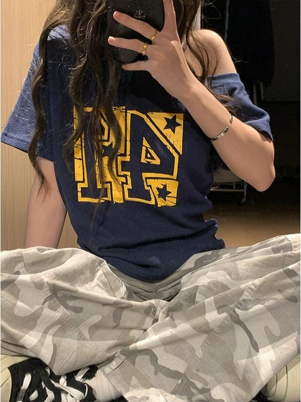 Vapetix S-XL 【40 pieces of Odel 92% cotton 8% spandex 220g oblique shoulder open-neck T-shirt】new printed top – Bild 5