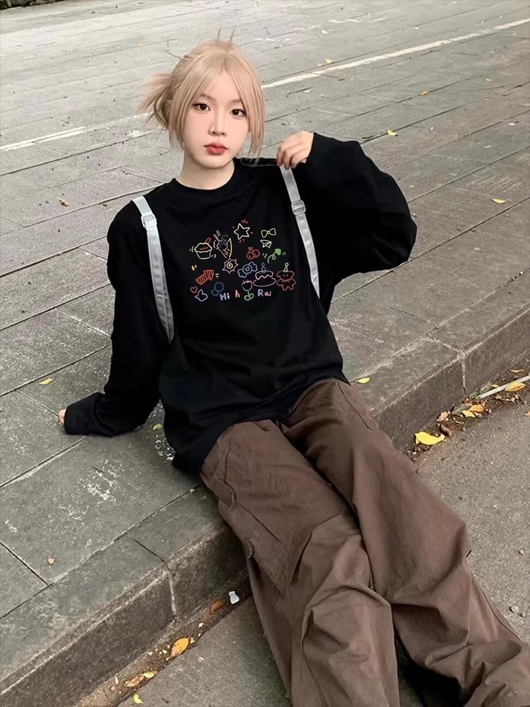 Vapetix S-3XL Korean Foreign Trade 21 Piece 100% Cotton - 210g Autumn Long-Sleeve T-Shirt for Women Loose Top Pri – Bild 7