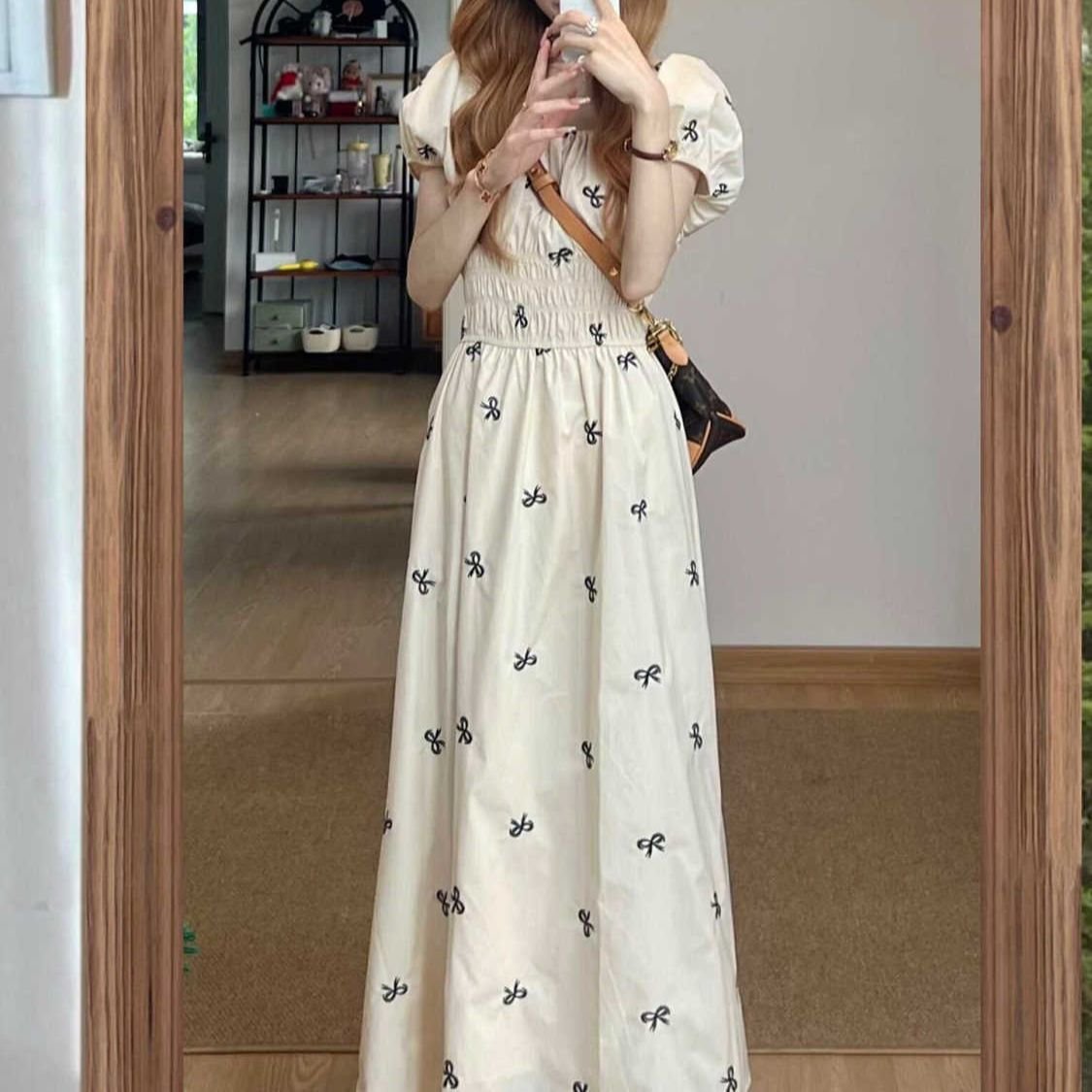 Vapetix S-4XL Plus-size plump girl's French-style elegant puff-sleeved dress for women, summer outfit, super beau – Bild 4