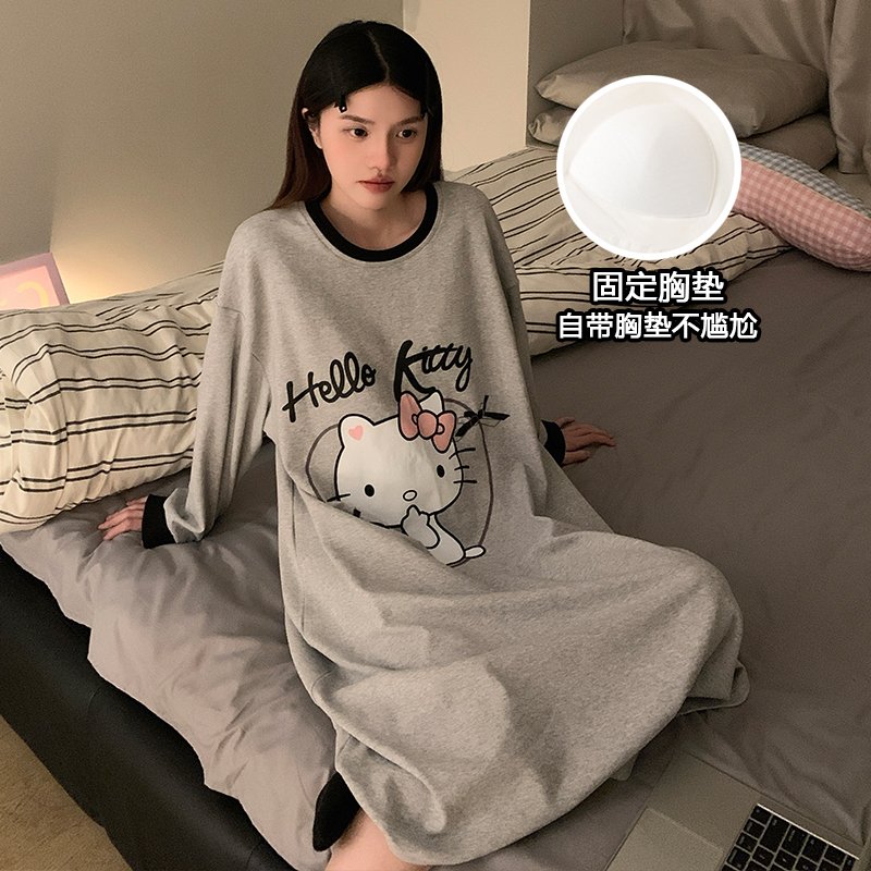 Vapetix M-XXL Women's Autumn New Cotton-Imitation Round Neck Hooded Long Sleeve Sleep Gown Cute Cartoon Fixed Bre – Bild 3
